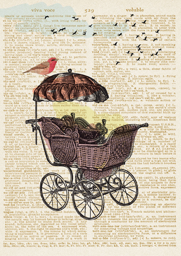 Print Dječja kolica i ptice - Slika 1