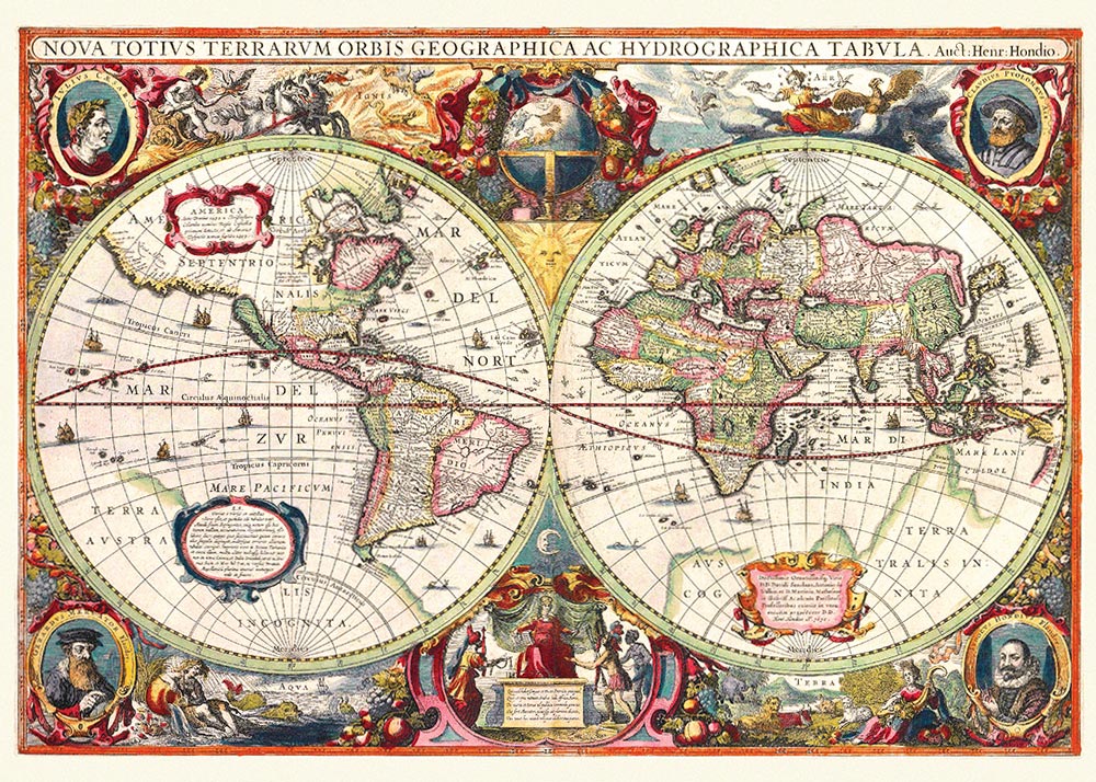 053ka Karta svijeta, Hondius 1630. g., (jači kolor) - Slika 1